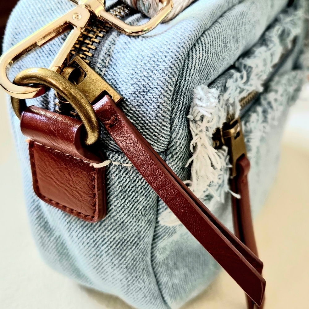 Universal Thread Distressed Denim Mini Crossbody … - image 5